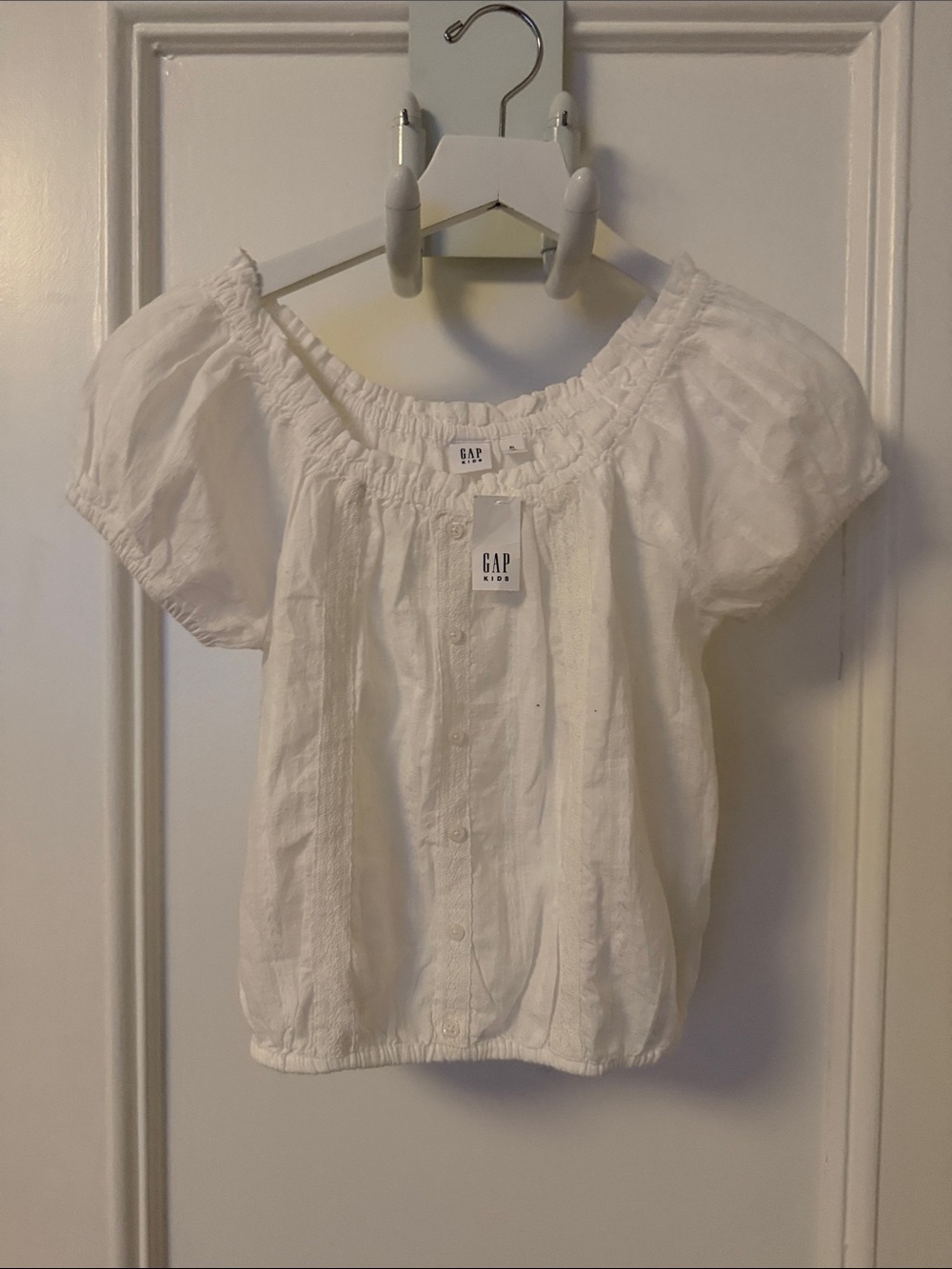GAP White Cotton Peasant Top with Elastic Neckline